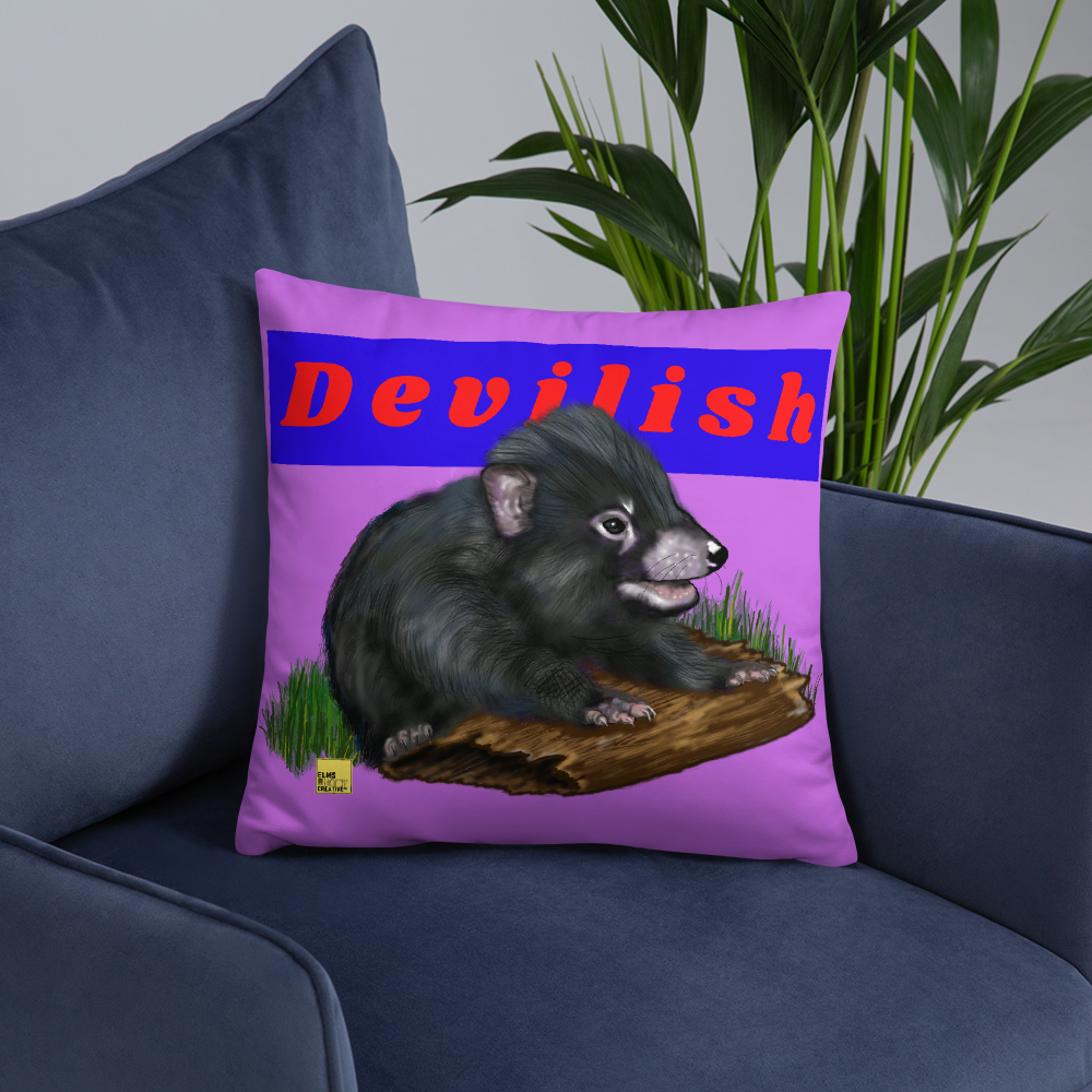 Devilish- Purple Tasmanian Devil Cushion - ElmsCreative