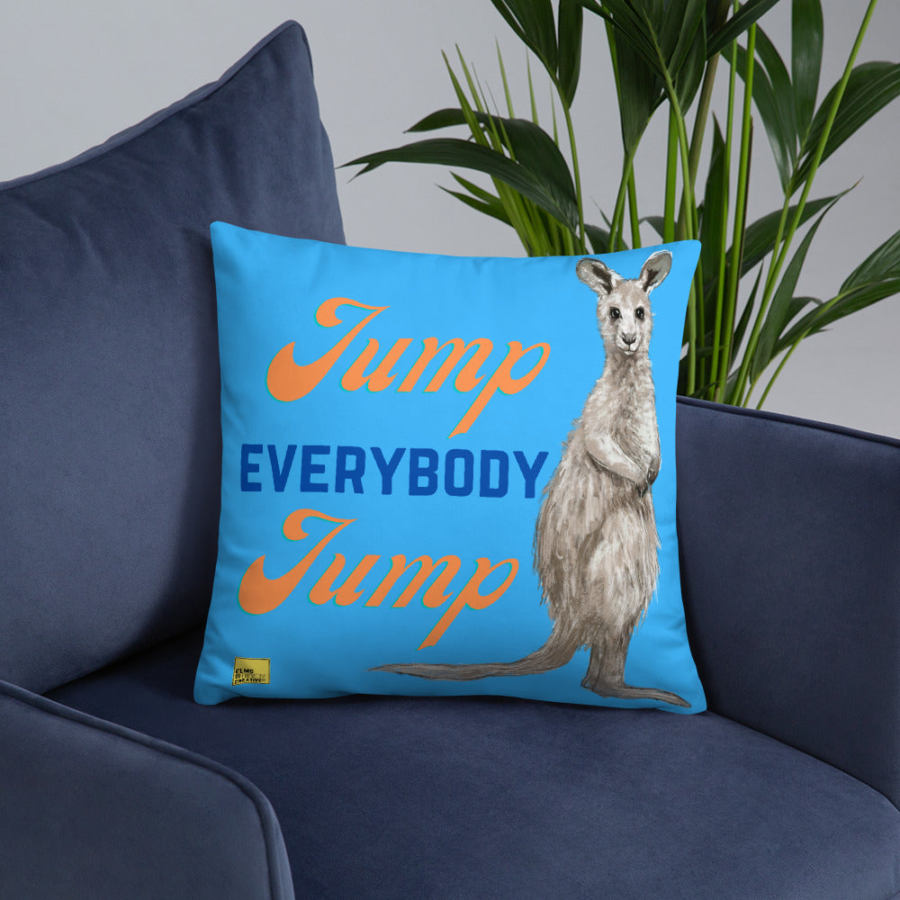 Jump Everybody Jump - Blue Kangaroo Pun Cushion - ElmsCreative