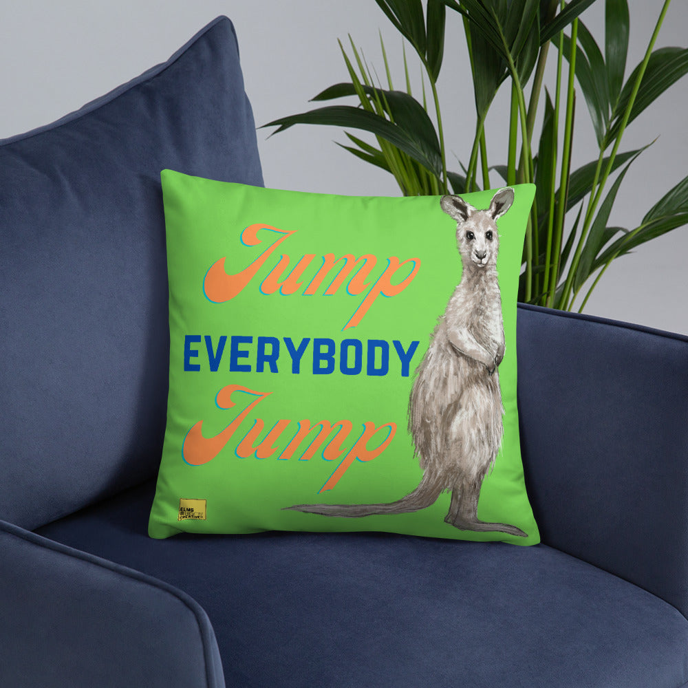 Jump Everybody Jump - Green Kangaroo Pun Cushion - ElmsCreative