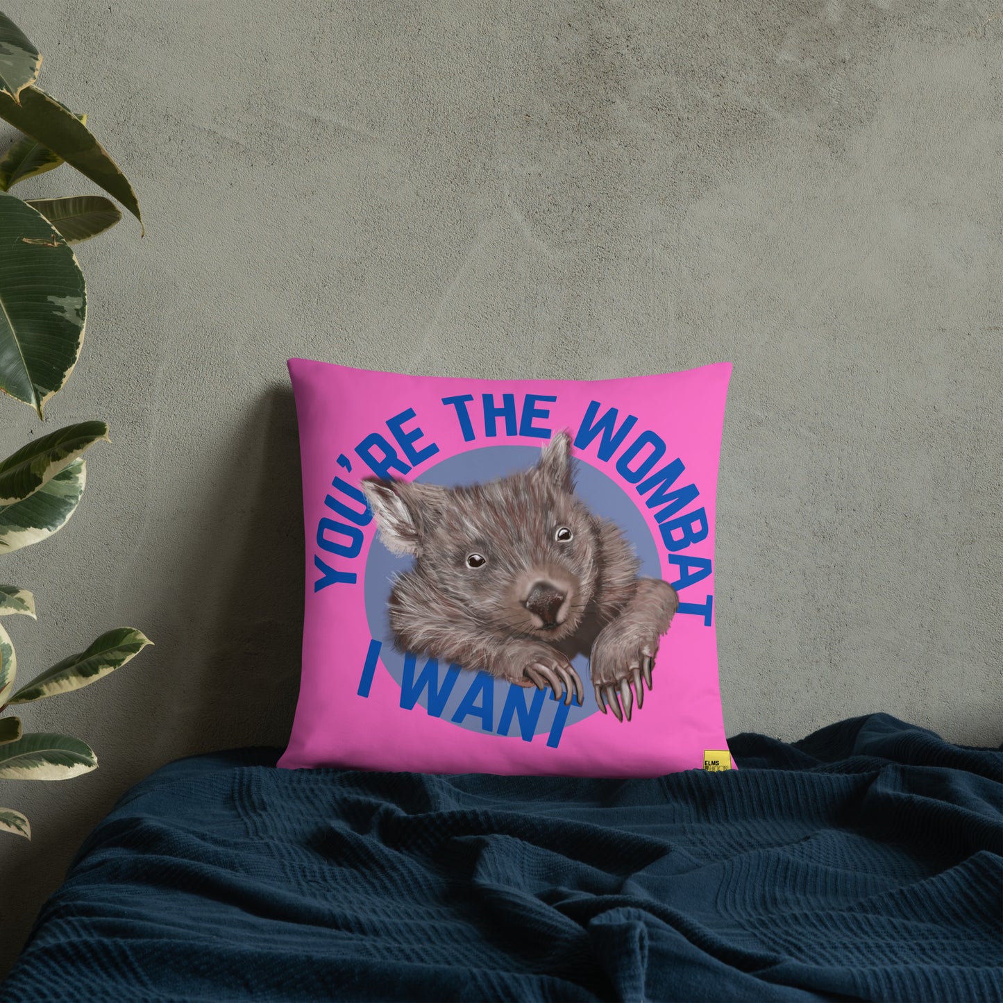 You're the one that I want - Pink Wombat Pun Cushion - ElmsCreative