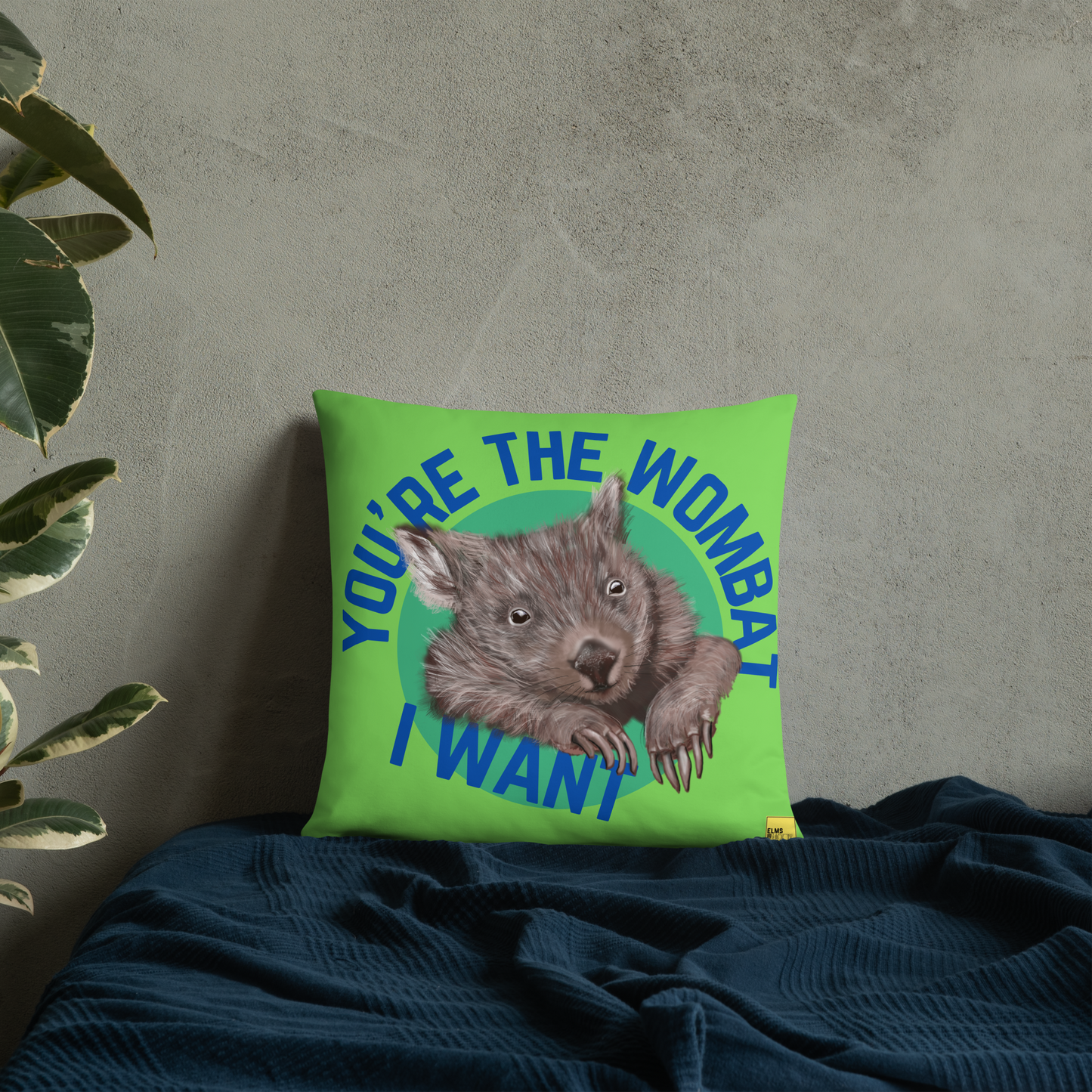 You're the wombat I want - Green Wombat Pun Cushion - ElmsCreative