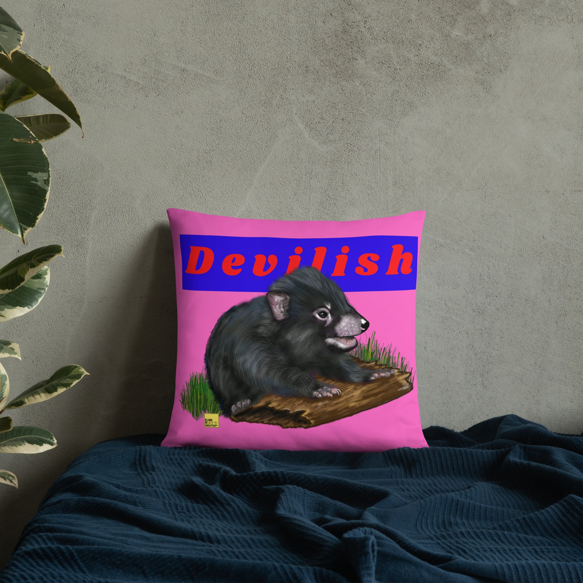 Devilish- Pink Tasmanian Devil Pun Cushion - ElmsCreative