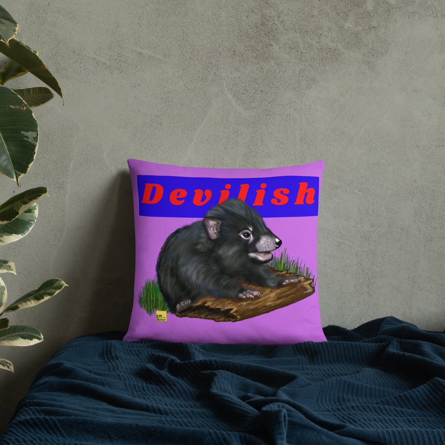 Devilish- Purple Tasmanian Devil Cushion - ElmsCreative