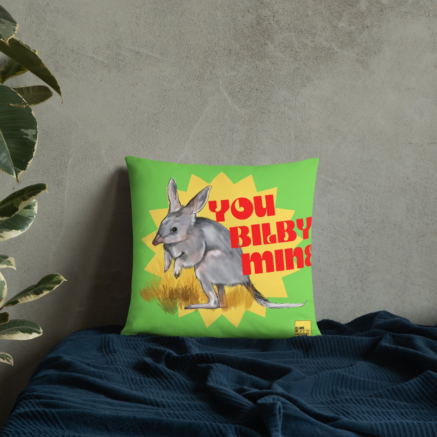 You Bilby Mine - Green Bilby Pun Cushion - ElmsCreative