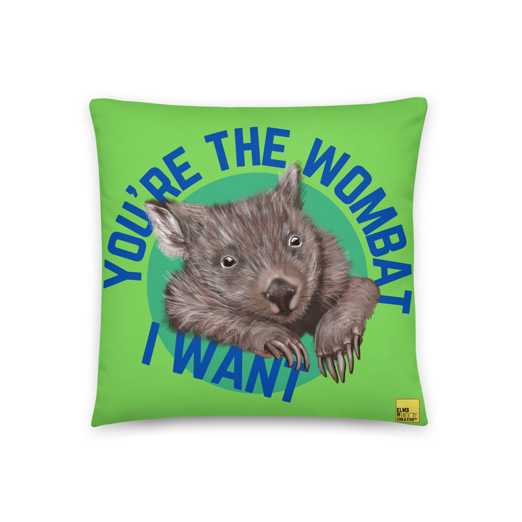 You're the wombat I want - Green Wombat Pun Cushion - ElmsCreative