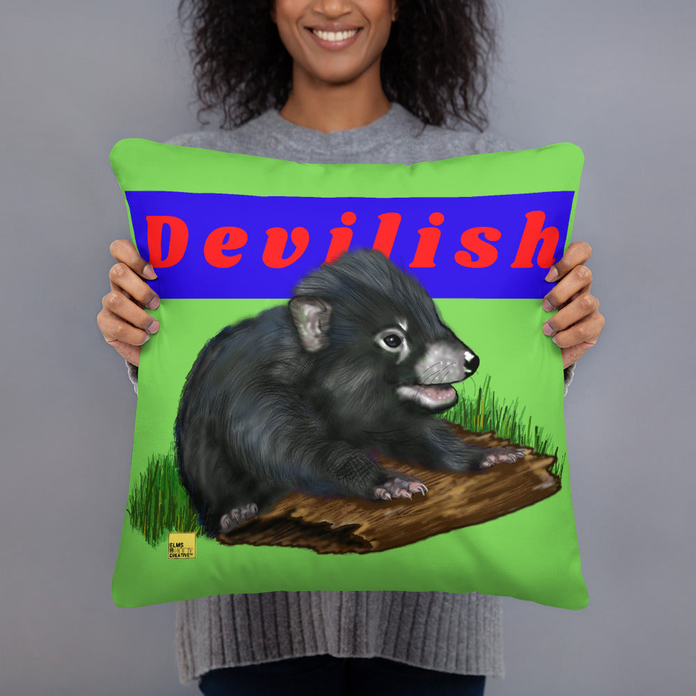 Devilish - Green Tasmanian Devil Pun Cushion - ElmsCreative