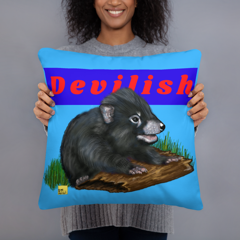 Devilish - Blue Tasmanian Devil Pun Cushion - ElmsCreative