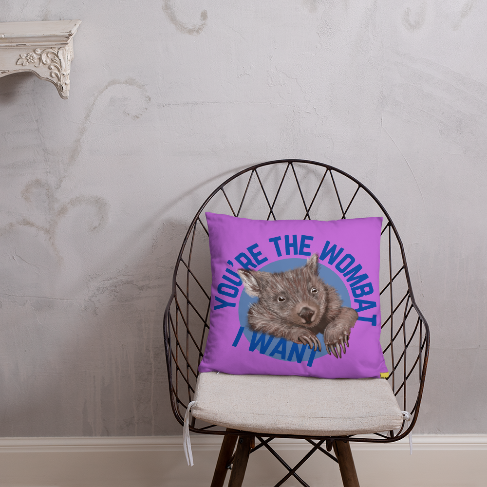 You're the Wombat I Want - Purple Wombat Pun Cushion - ElmsCreative