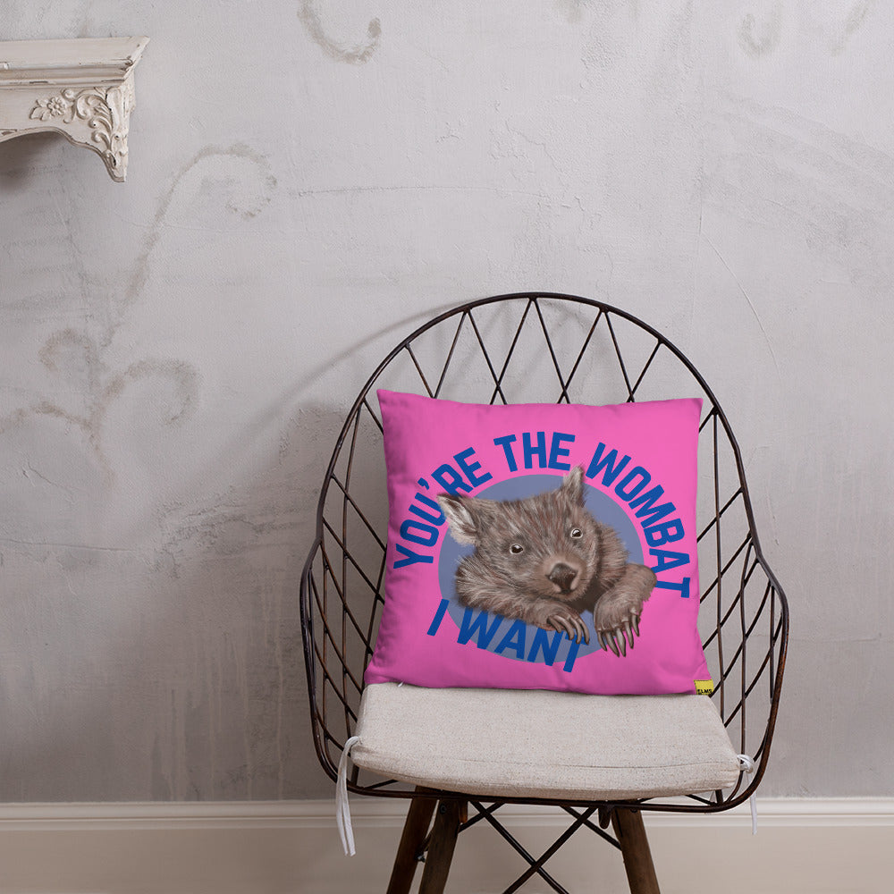 You're the one that I want - Pink Wombat Pun Cushion - ElmsCreative