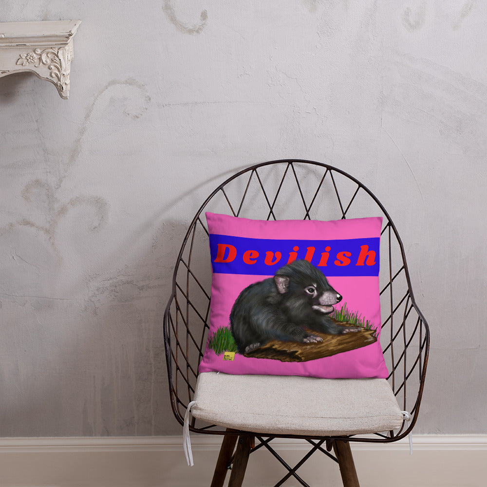 Devilish- Pink Tasmanian Devil Pun Cushion - ElmsCreative