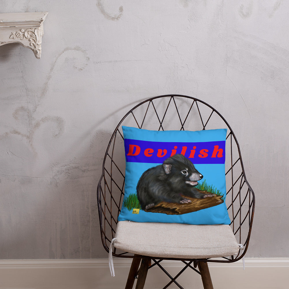 Devilish - Blue Tasmanian Devil Pun Cushion - ElmsCreative