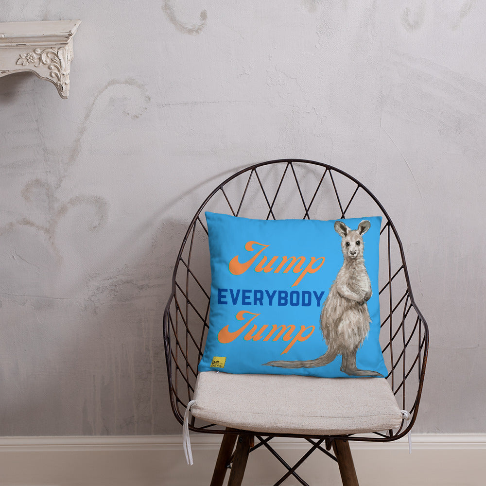 Jump Everybody Jump - Blue Kangaroo Pun Cushion - ElmsCreative