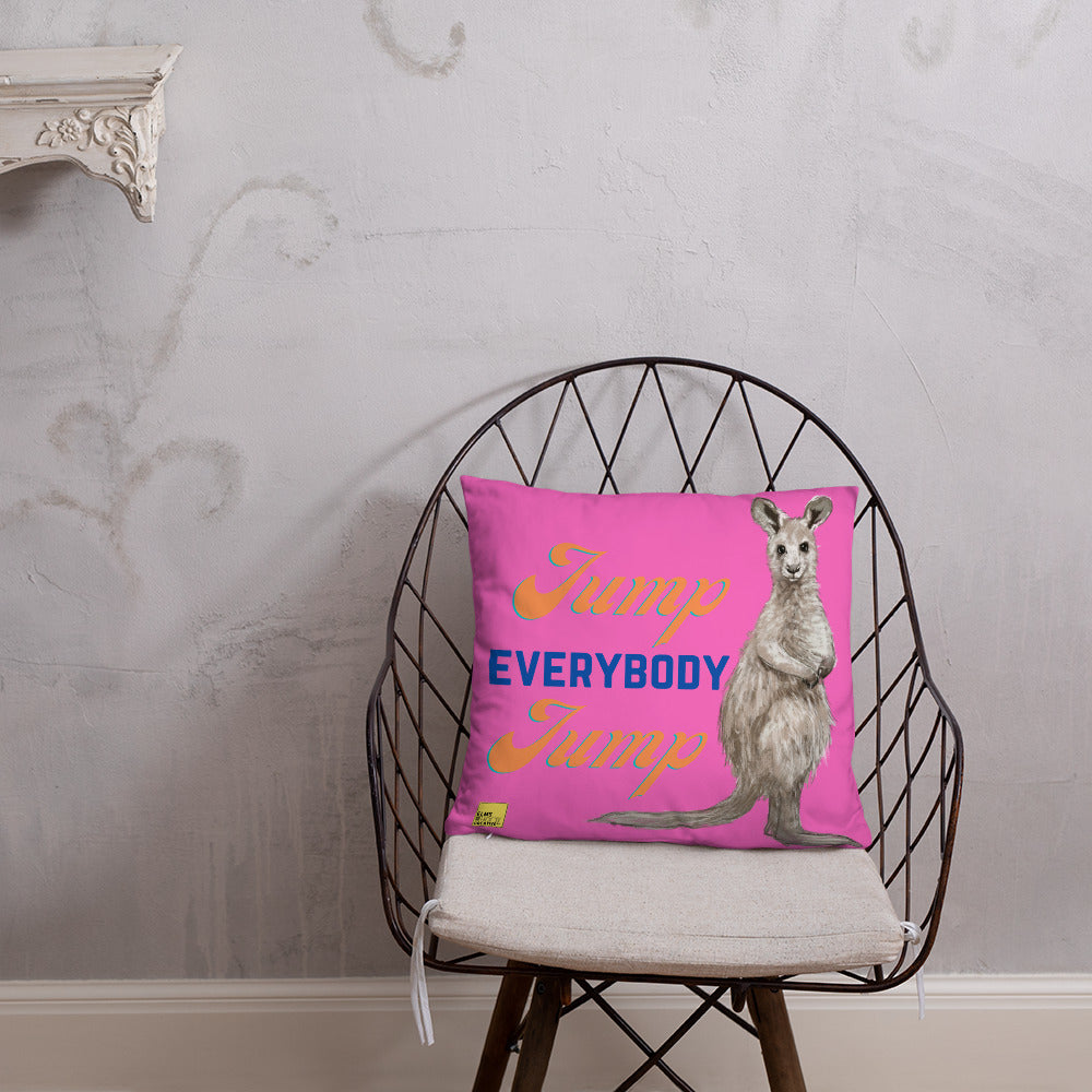 Jump Everybody Jump - Pink Kangaroo Pun Cushion - ElmsCreative