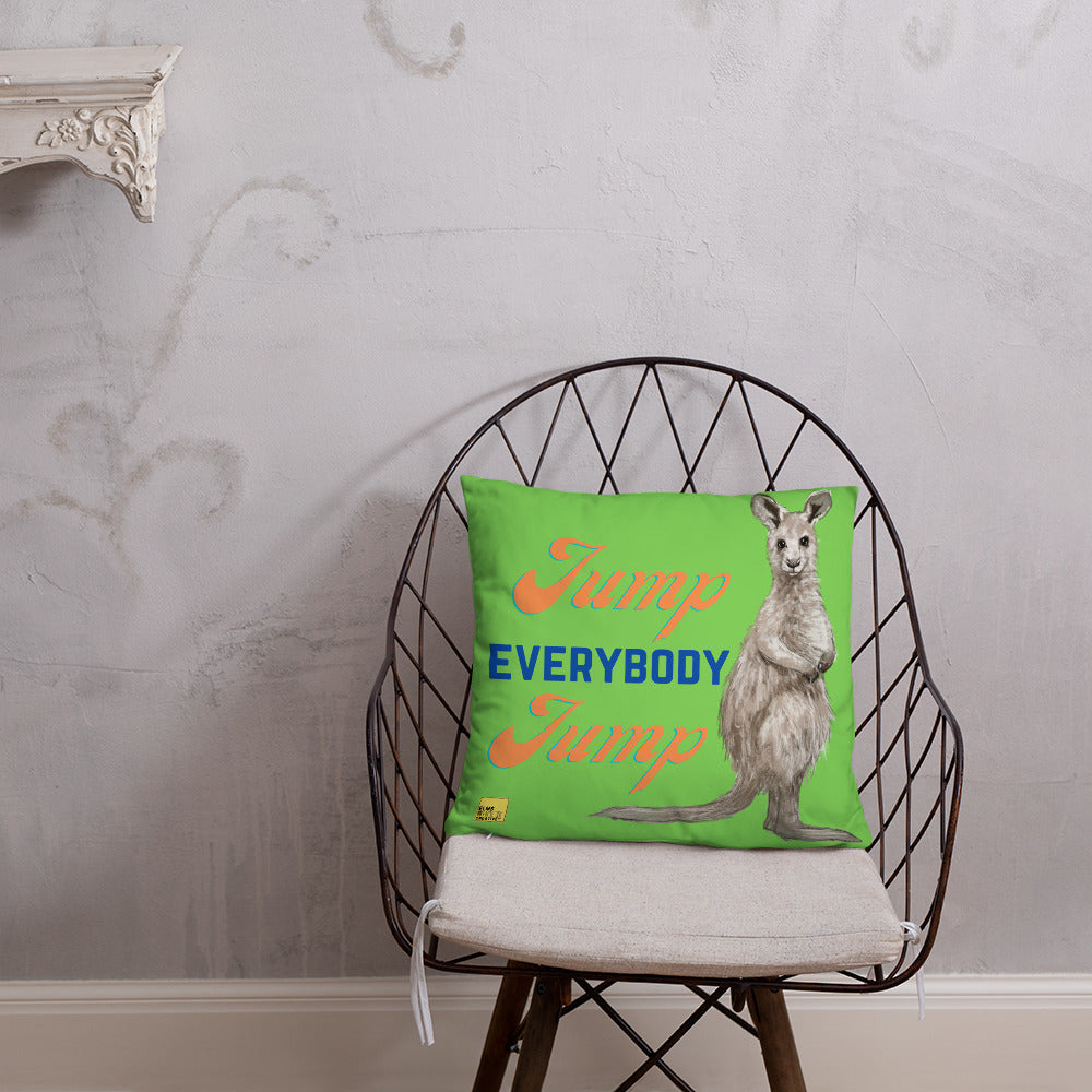 Jump Everybody Jump - Green Kangaroo Pun Cushion - ElmsCreative