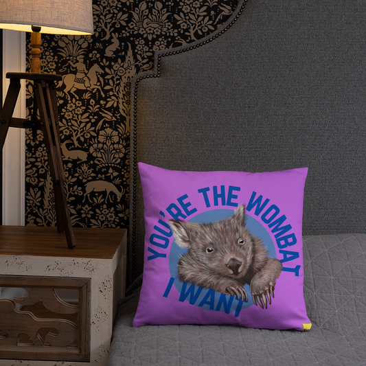 You're the Wombat I Want - Purple Wombat Pun Cushion - ElmsCreative