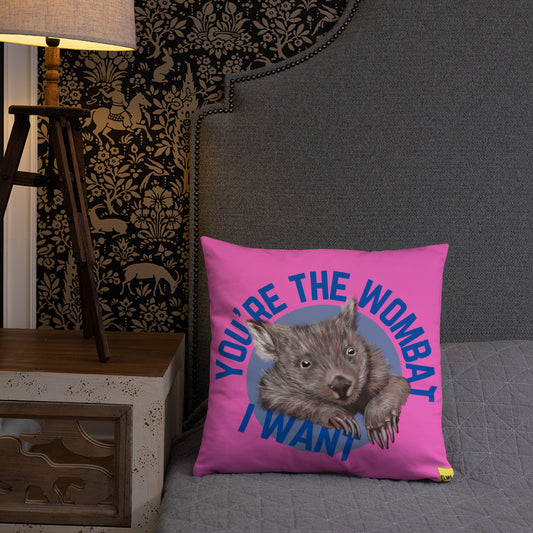 You're the one that I want - Pink Wombat Pun Cushion - ElmsCreative