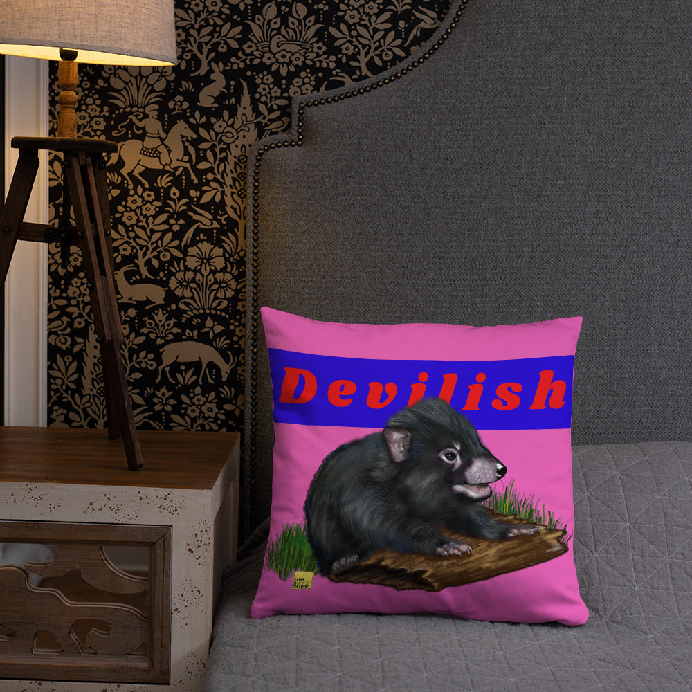 Devilish- Pink Tasmanian Devil Pun Cushion - ElmsCreative