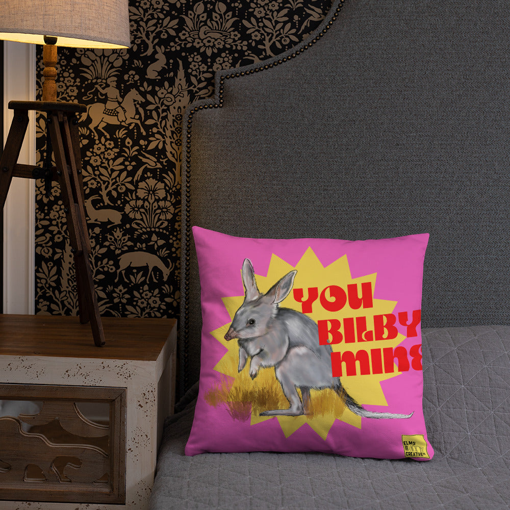 You Billy Mine - Pink Bilby Pun Cushion - ElmsCreative