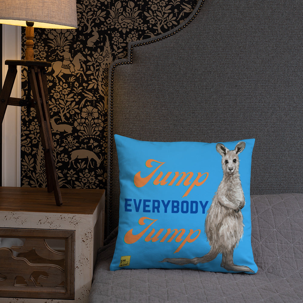 Jump Everybody Jump - Blue Kangaroo Pun Cushion - ElmsCreative