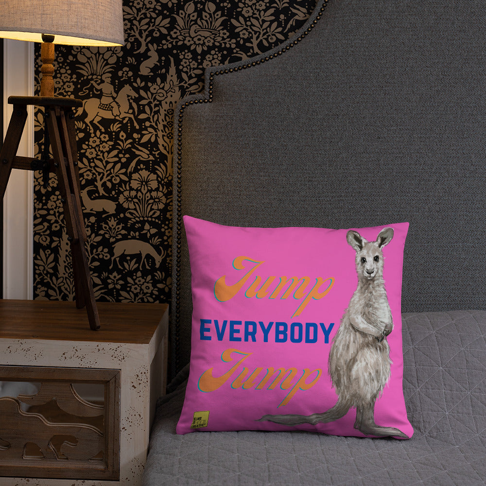 Jump Everybody Jump - Pink Kangaroo Pun Cushion - ElmsCreative