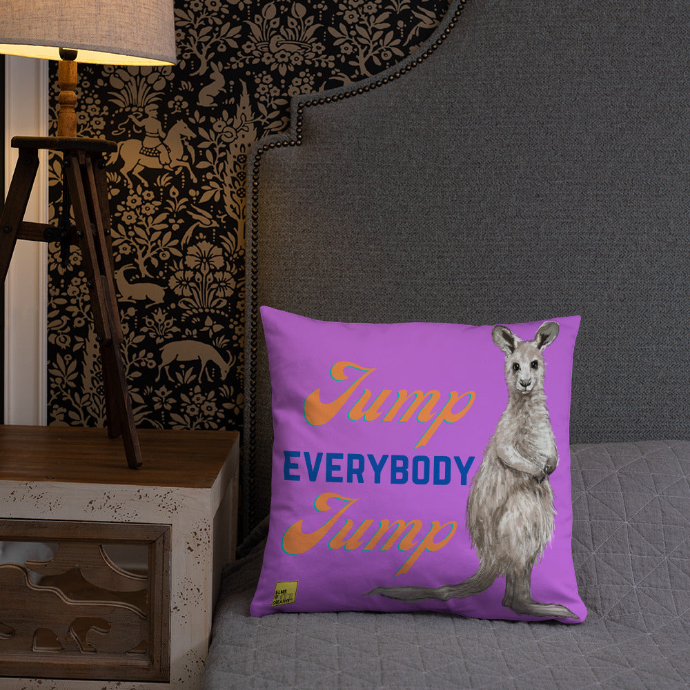 Jump Everybody Jump - Purple Kangaroo Pun Cushion - ElmsCreative