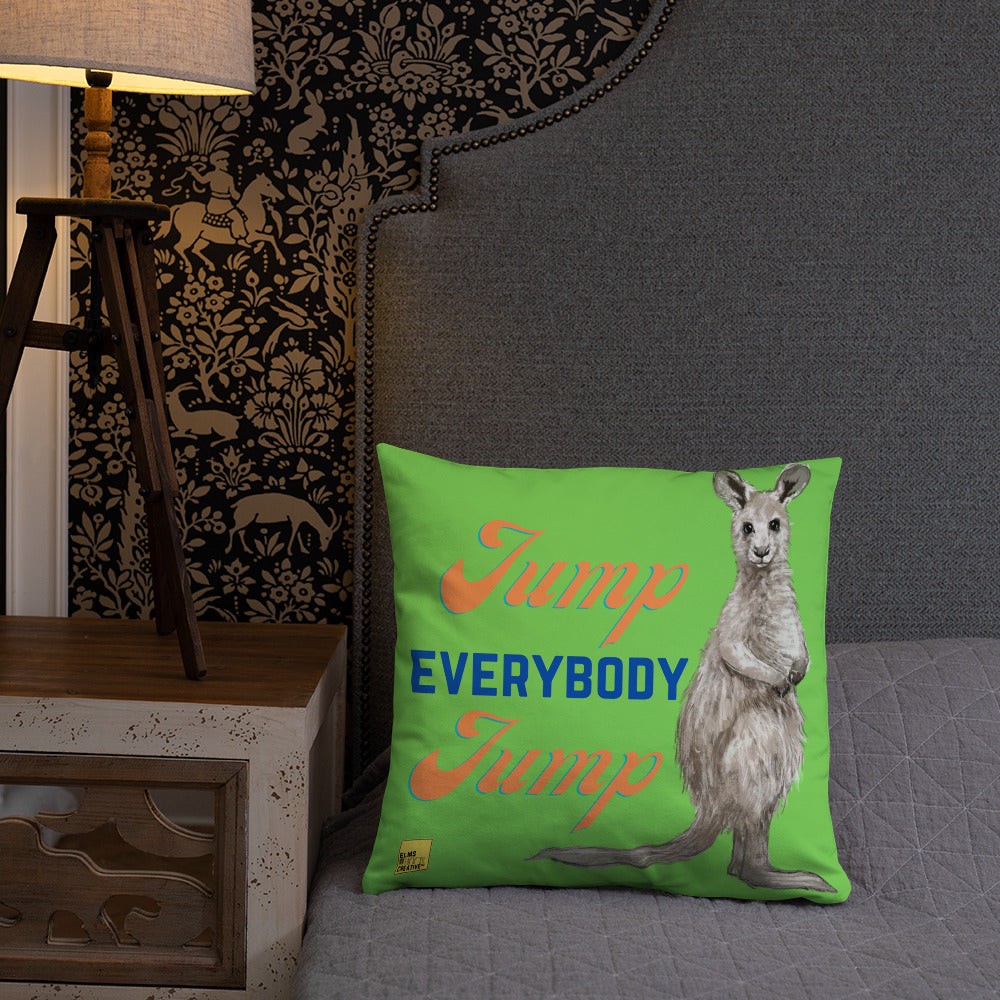 Jump Everybody Jump - Green Kangaroo Pun Cushion - ElmsCreative