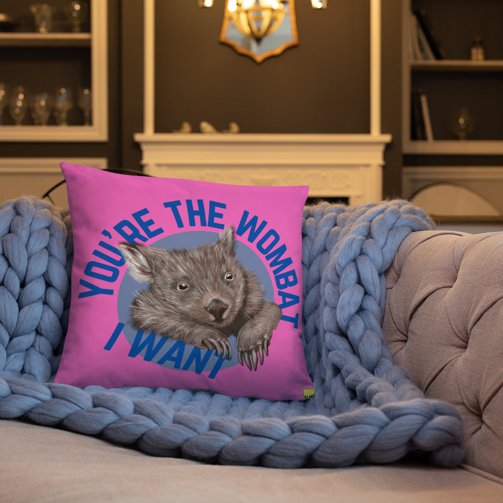 You're the one that I want - Pink Wombat Pun Cushion - ElmsCreative