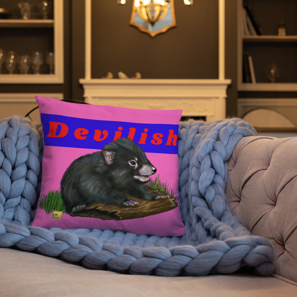 Devilish- Pink Tasmanian Devil Pun Cushion - ElmsCreative