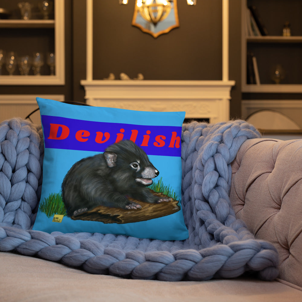 Devilish - Blue Tasmanian Devil Pun Cushion - ElmsCreative