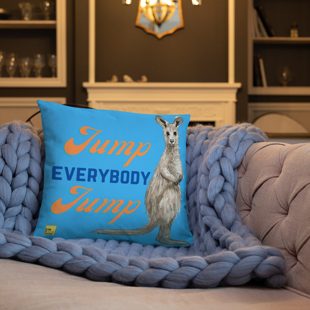 Jump Everybody Jump - Blue Kangaroo Pun Cushion - ElmsCreative