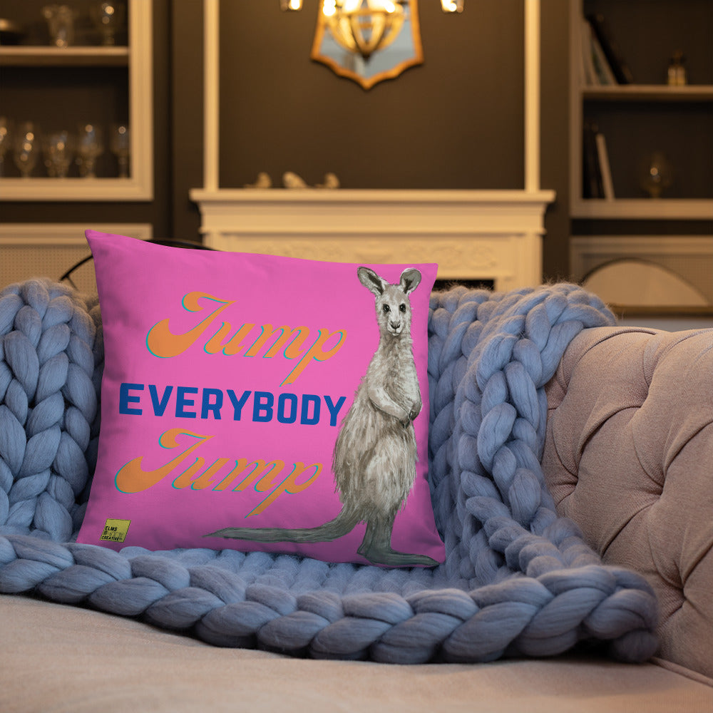 Jump Everybody Jump - Pink Kangaroo Pun Cushion - ElmsCreative