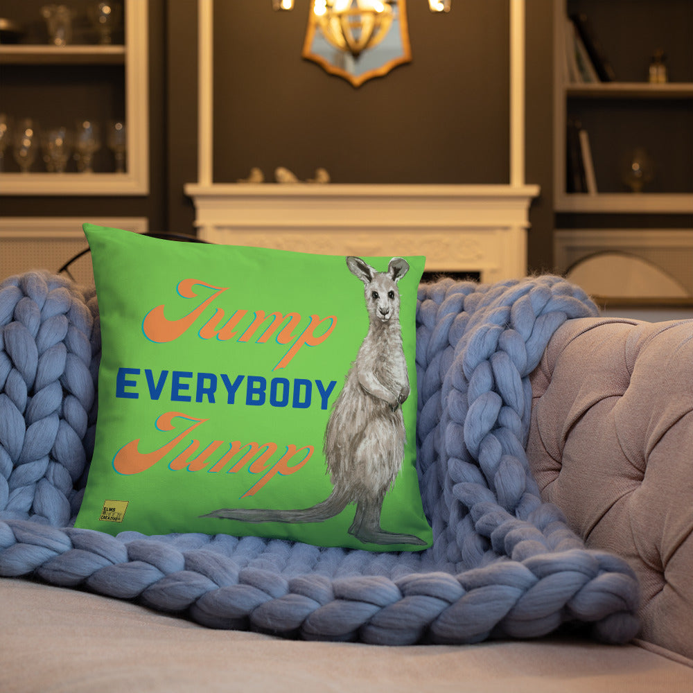 Jump Everybody Jump - Green Kangaroo Pun Cushion - ElmsCreative