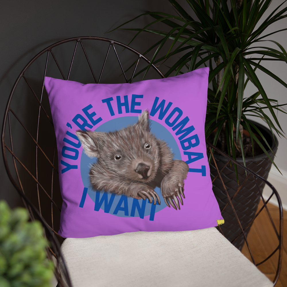 You're the Wombat I Want - Purple Wombat Pun Cushion - ElmsCreative