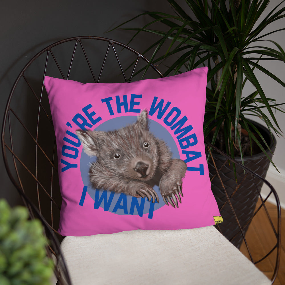 You're the one that I want - Pink Wombat Pun Cushion - ElmsCreative