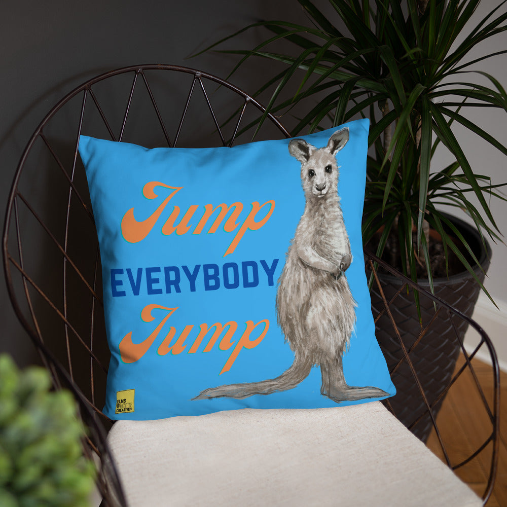 Jump Everybody Jump - Blue Kangaroo Pun Cushion - ElmsCreative