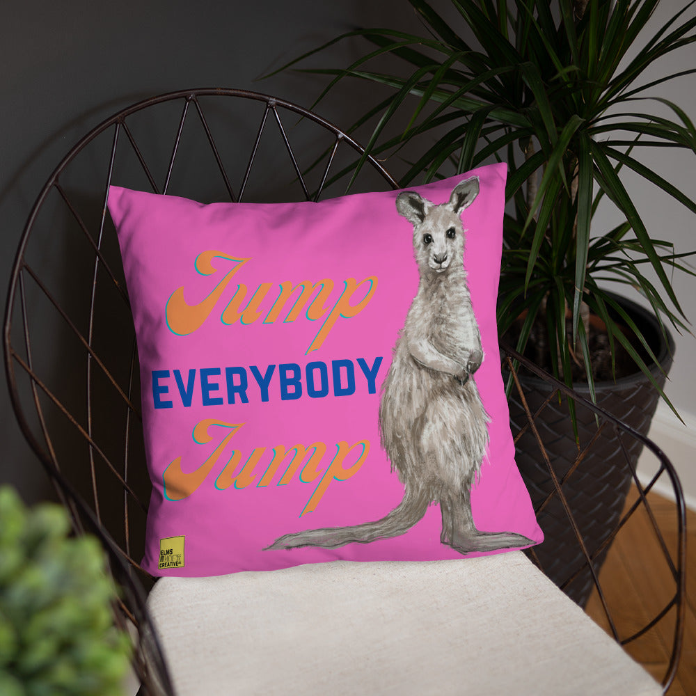 Jump Everybody Jump - Pink Kangaroo Pun Cushion - ElmsCreative