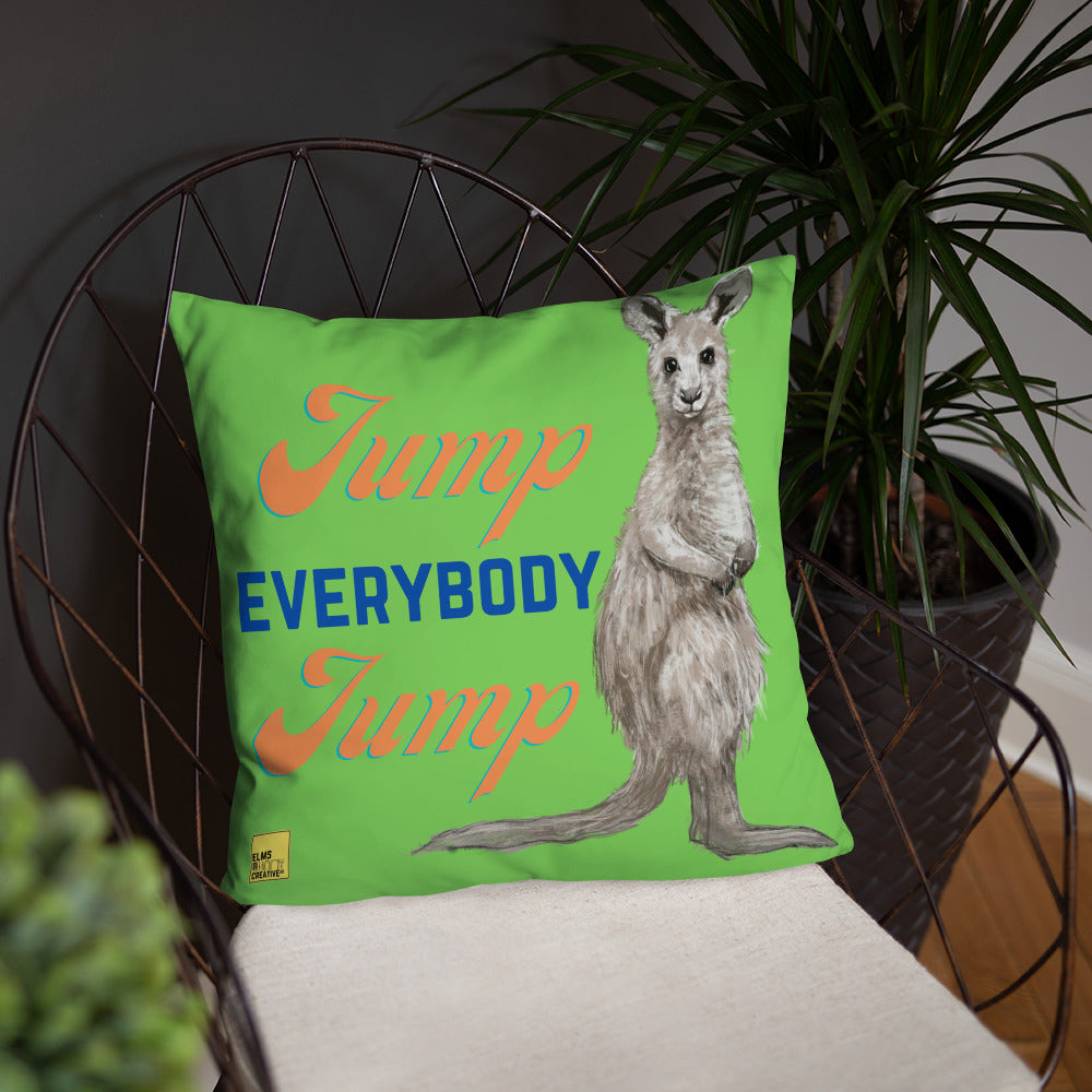 Jump Everybody Jump - Green Kangaroo Pun Cushion - ElmsCreative