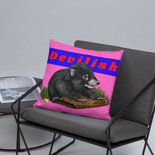 Devilish- Pink Tasmanian Devil Pun Cushion - ElmsCreative