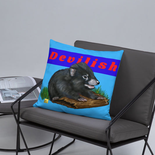 Devilish - Blue Tasmanian Devil Pun Cushion - ElmsCreative