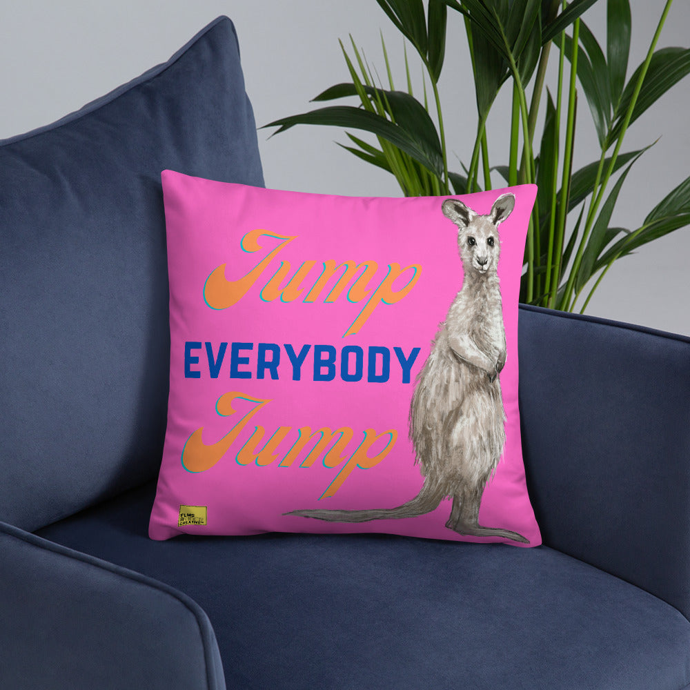 Jump Everybody Jump - Pink Kangaroo Pun Cushion - ElmsCreative