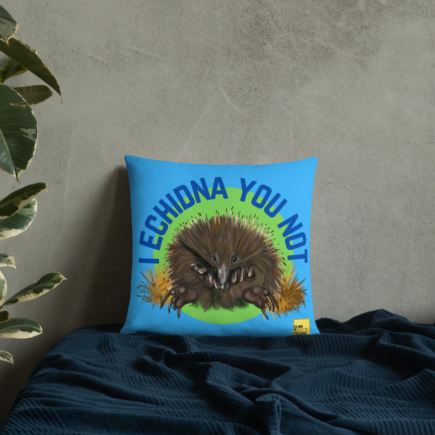 I Echidna you not - Blue Echidna Pun Cushion - ElmsCreative