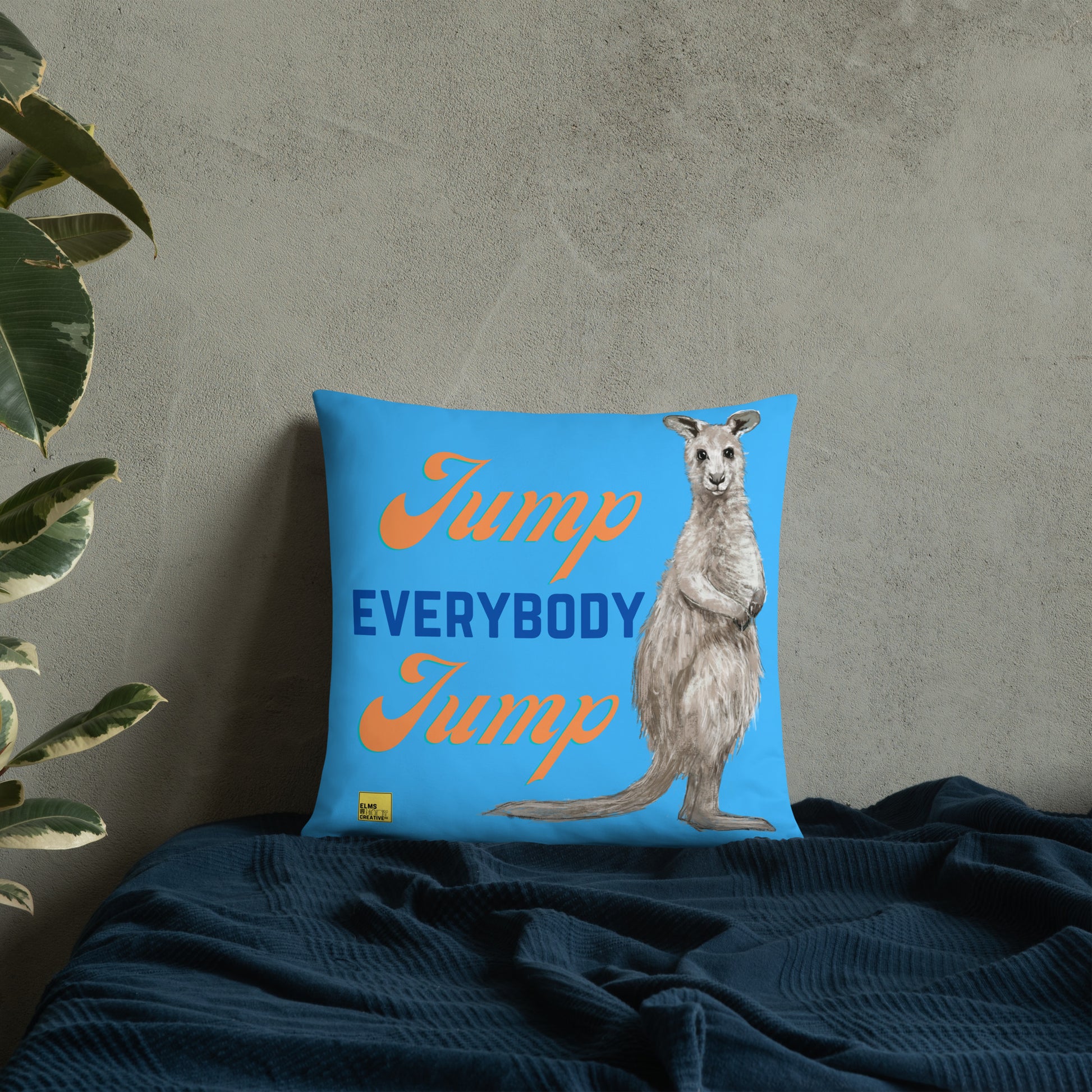 Jump Everybody Jump - Blue Kangaroo Pun Cushion - ElmsCreative