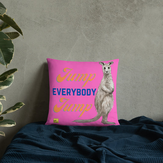 Jump Everybody Jump - Pink Kangaroo Pun Cushion - ElmsCreative