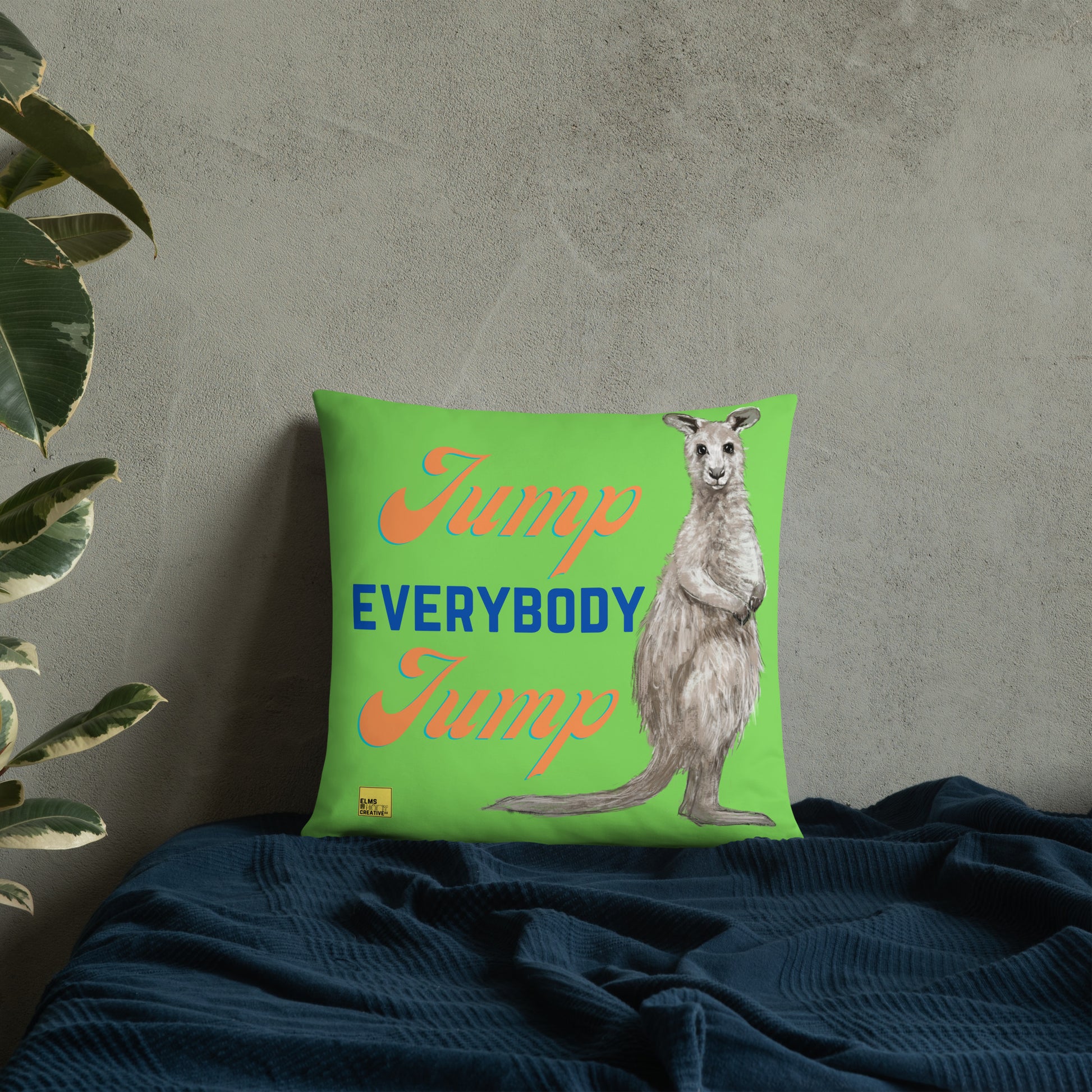 Jump Everybody Jump - Green Kangaroo Pun Cushion - ElmsCreative