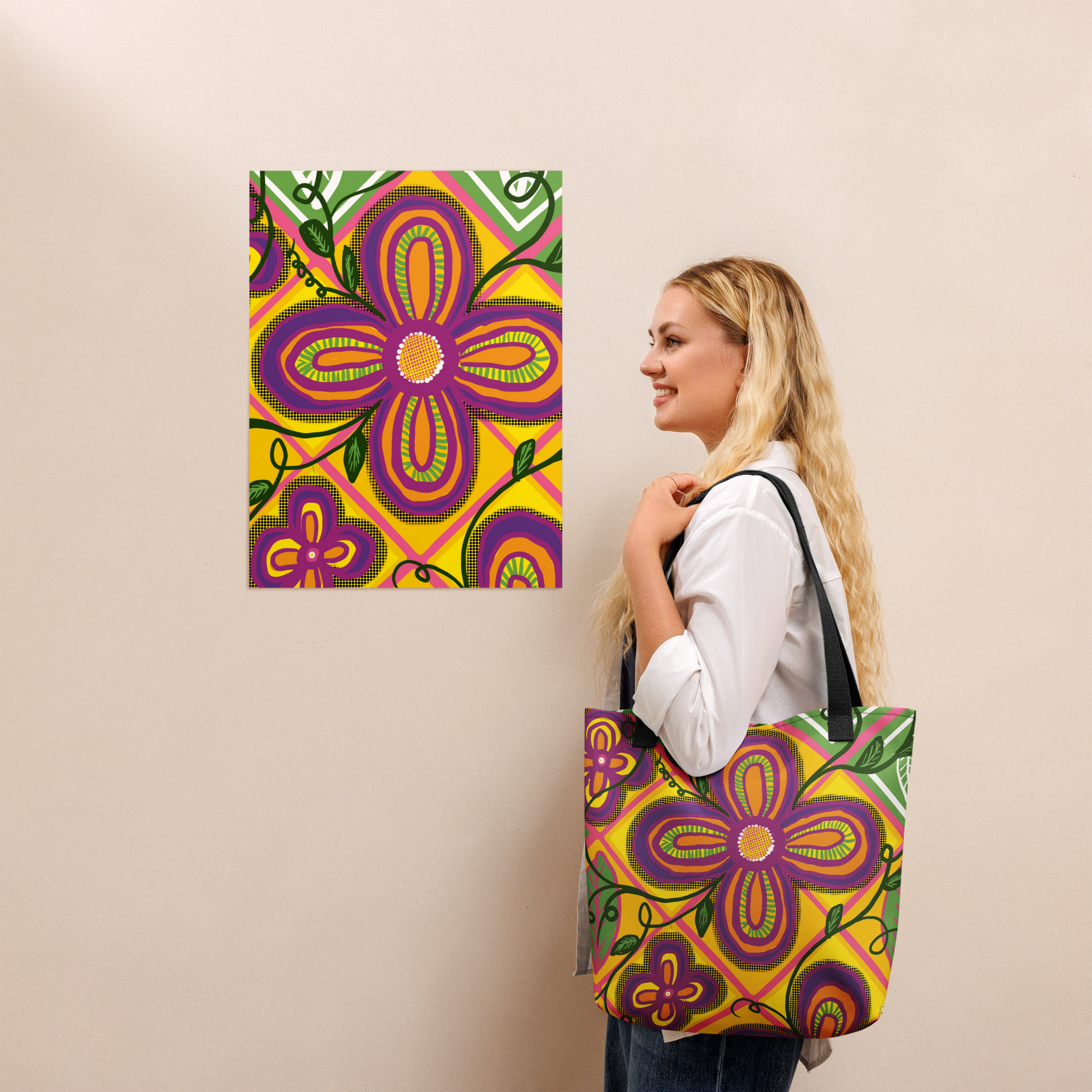 Floral Tile Tote bag - ElmsCreative