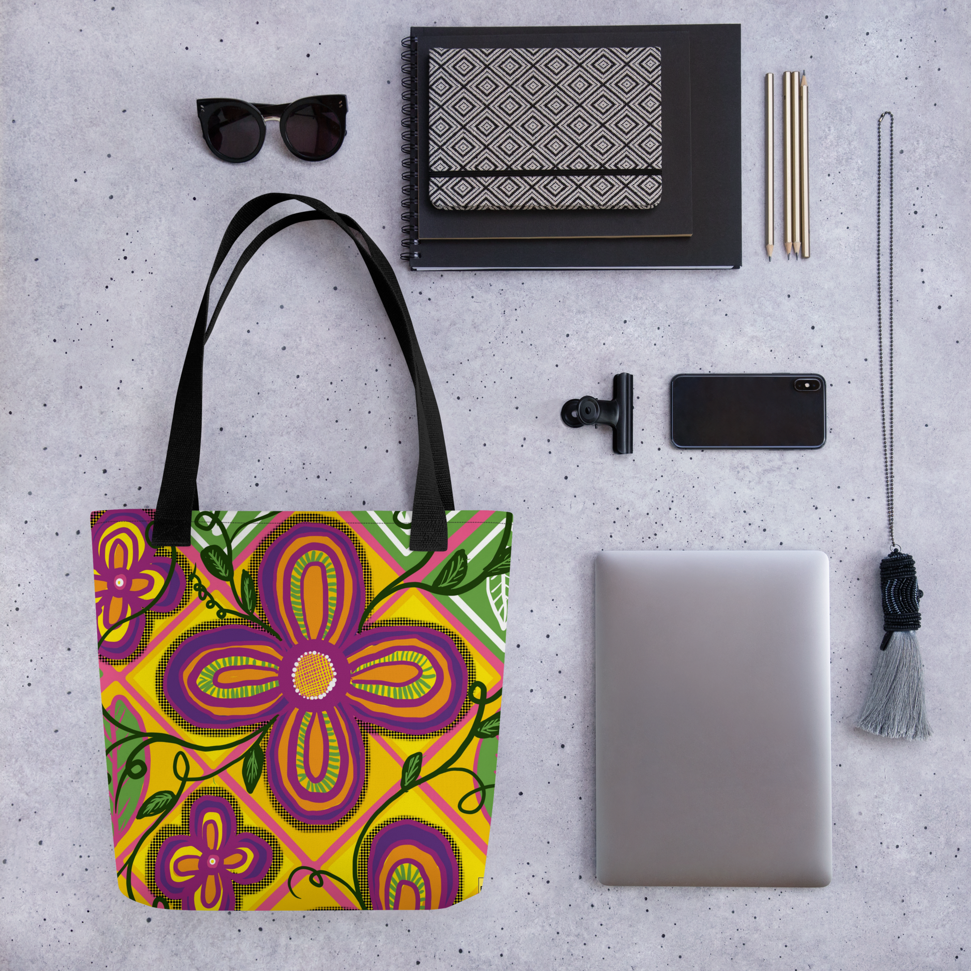 Floral Tile Tote bag - ElmsCreative