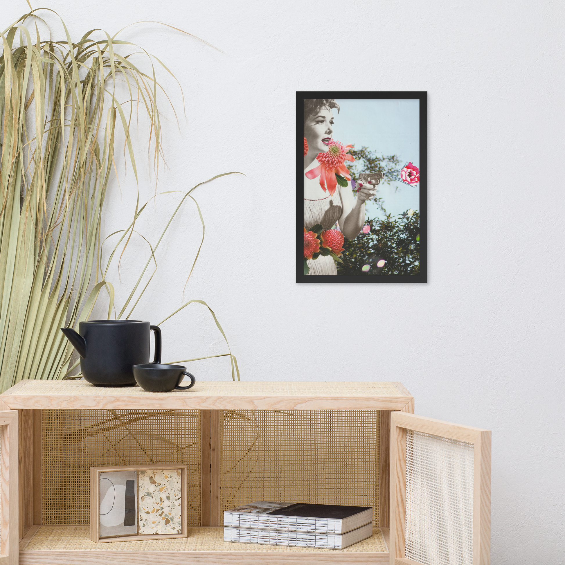 "Floral Bangs" Paper Collage Framed poster - ElmsCreative