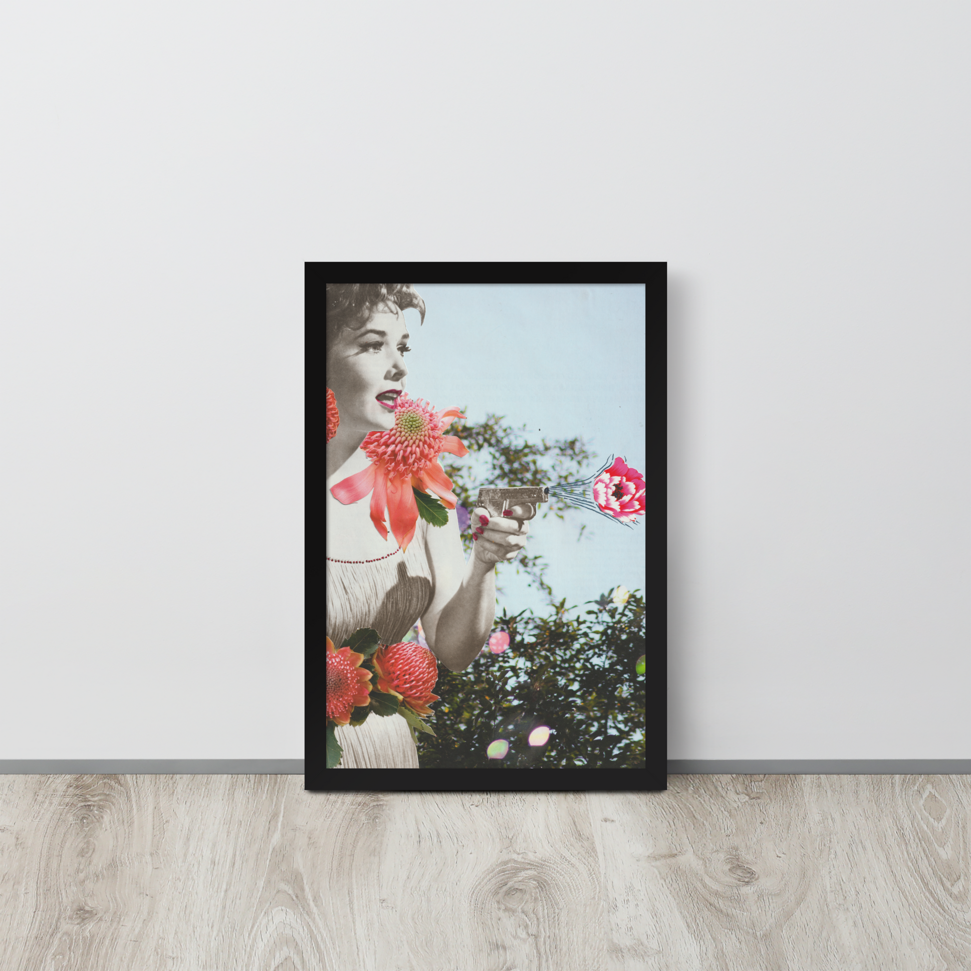 "Floral Bangs" Paper Collage Framed poster - ElmsCreative