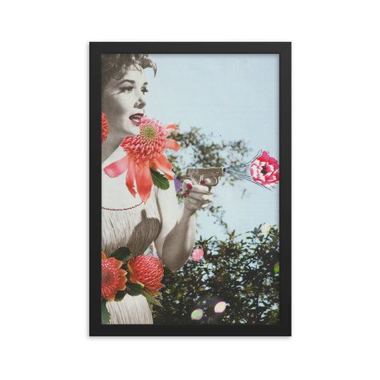 "Floral Bangs" Paper Collage Framed poster - ElmsCreative