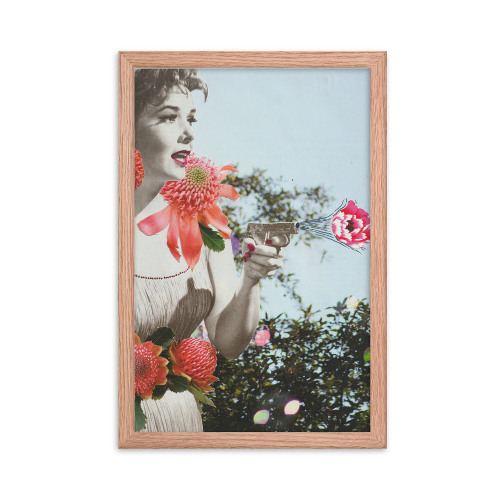 "Floral Bangs" Paper Collage Framed poster - ElmsCreative